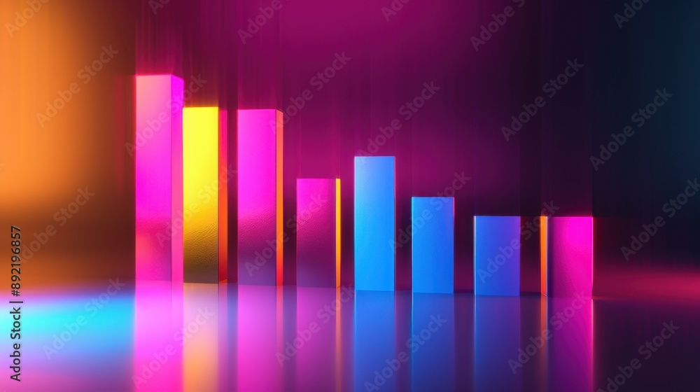 Colorful bar chart with gradient background, 3D effect, realistic, studio lighting Colorful bar chart with gradient background, 3D effect, realistic, studio lighting