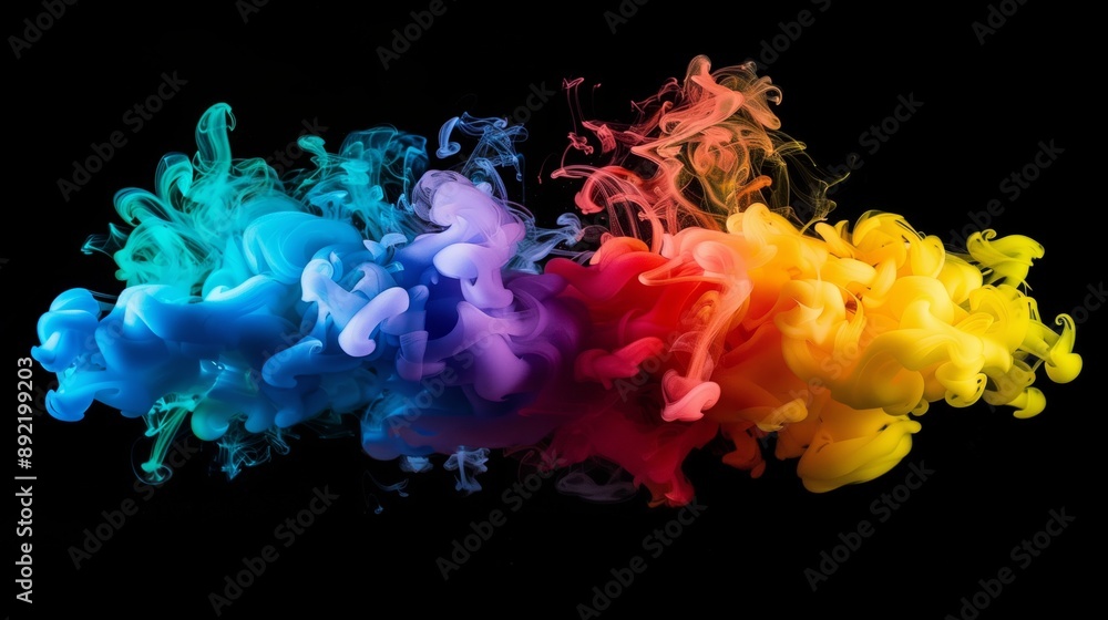 Vibrant swirling colorful ink in water against a black background, creating an abstract and dynamic visual effect. Vibrant swirling colorful ink in water against a black background, creating an abstract and dynamic visual effect.