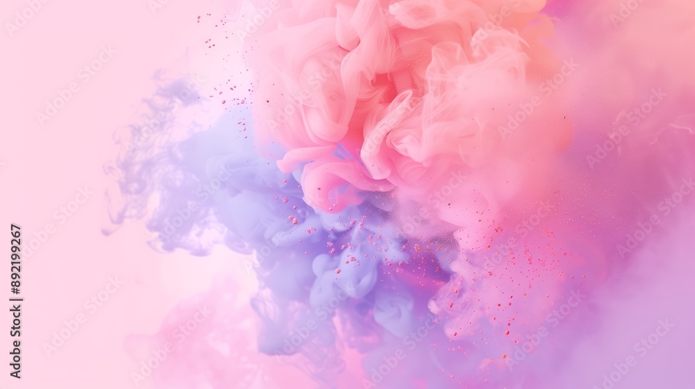Fototapeta premium Colorful clouds of smoke in blue, pink, and orange hues blending together on a black background, showcasing a mesmerizing abstract art.