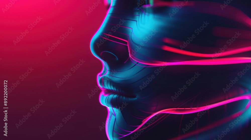 A Close-up Shot of a Abstract profiles of people with holographic elements A Close-up Shot of a Abstract profiles of people with holographic elements