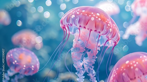 Obraz na płótnie Pink jellyfish isolated on the water w salonie