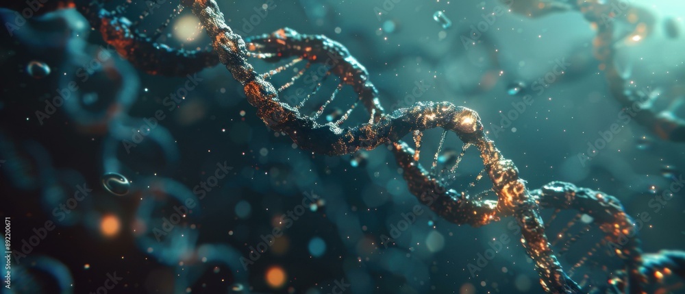 A close-up of a DNA strand. AI. A close-up of a DNA strand. AI.