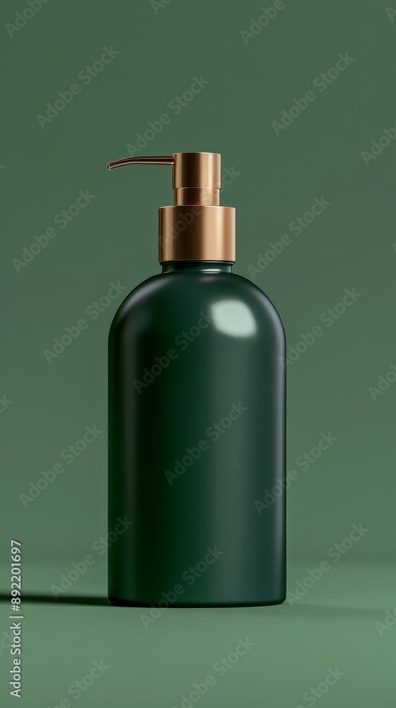 A green bottle with a gold cap sits on a green background A green bottle with a gold cap sits on a green background
