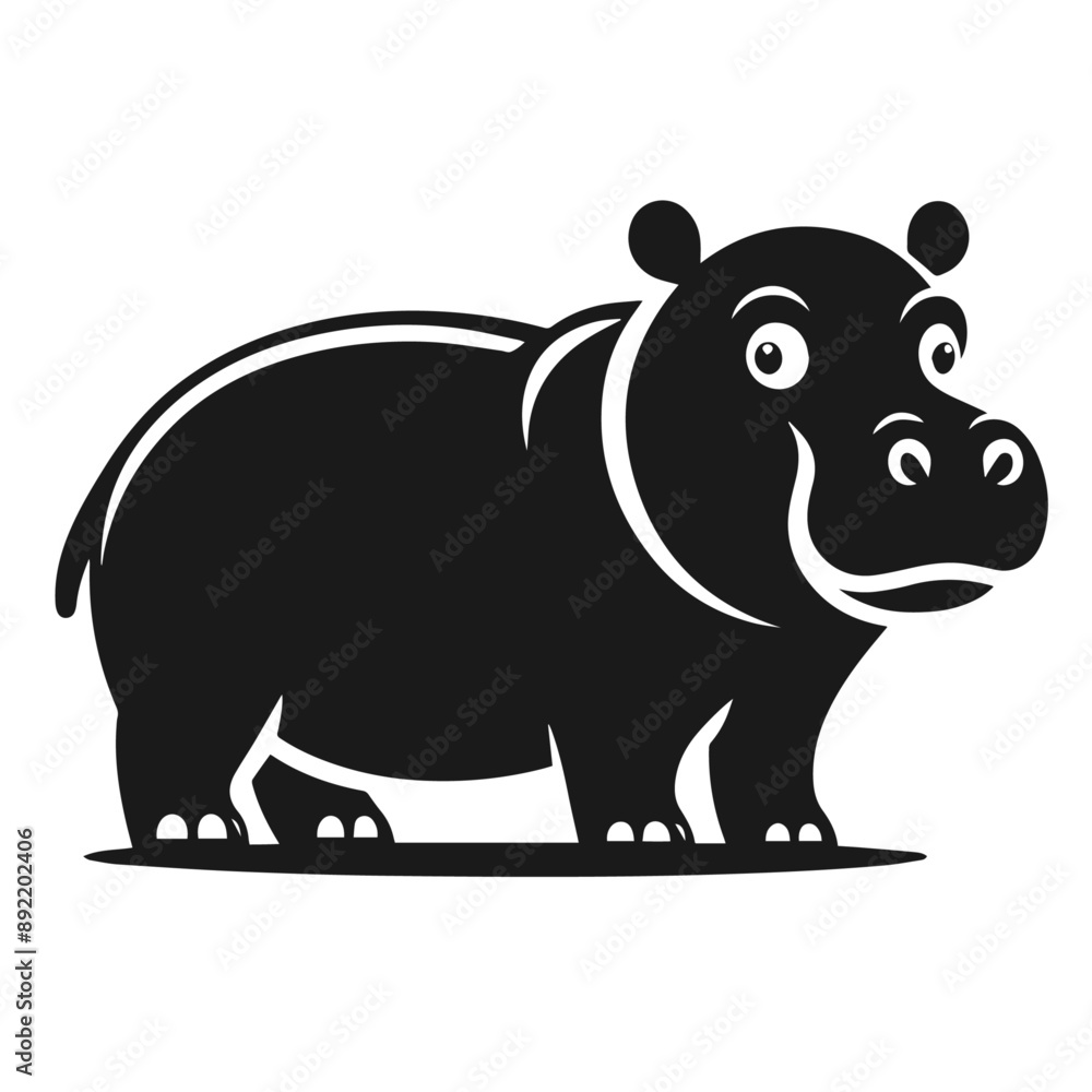 Obraz premium Clean Black and white Vector silhouette of a Hippo on white background
