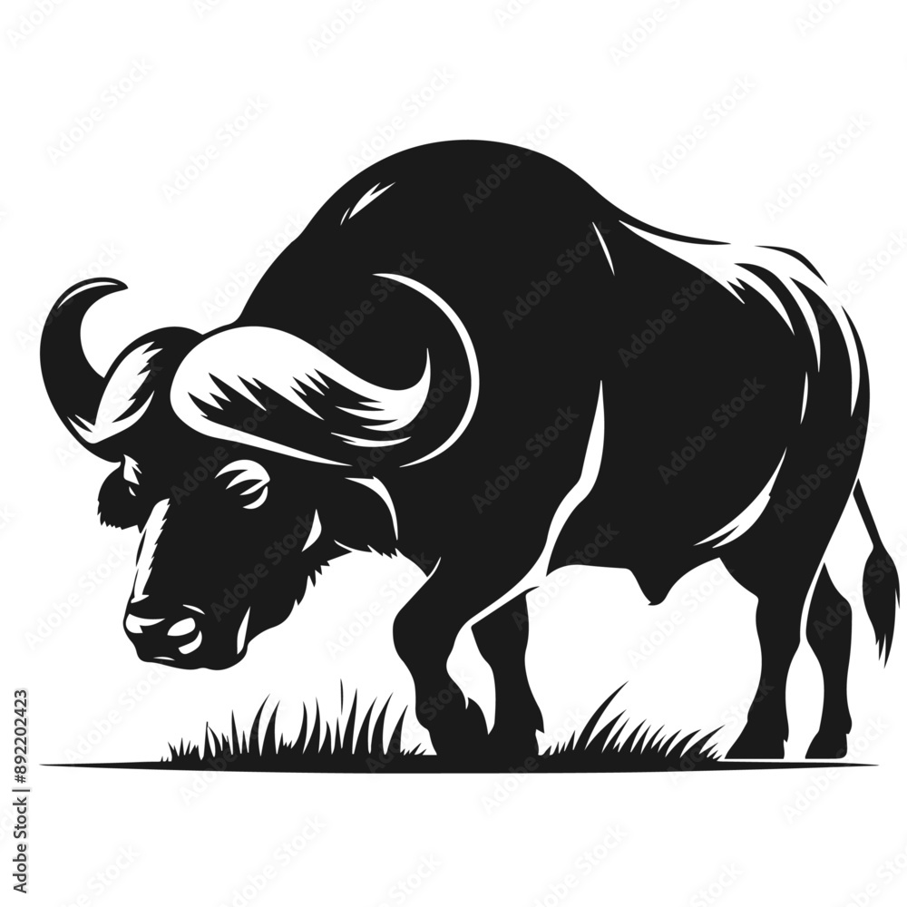 Clean Black and white Vector silhouette of a Buffalo on white background Clean Black and white Vector silhouette of a Buffalo on white background