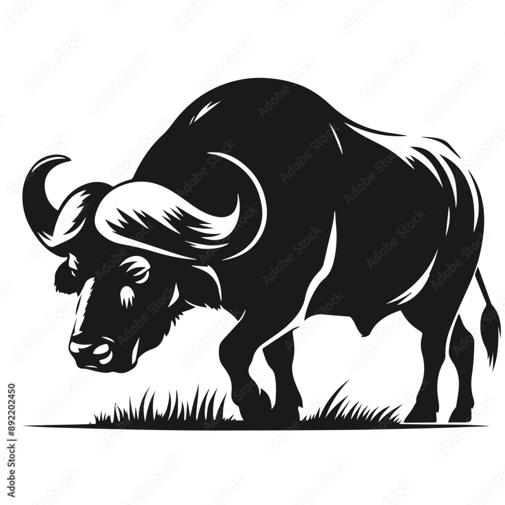 Clean Black and white Vector silhouette of a Buffalo on white background Clean Black and white Vector silhouette of a Buffalo on white background