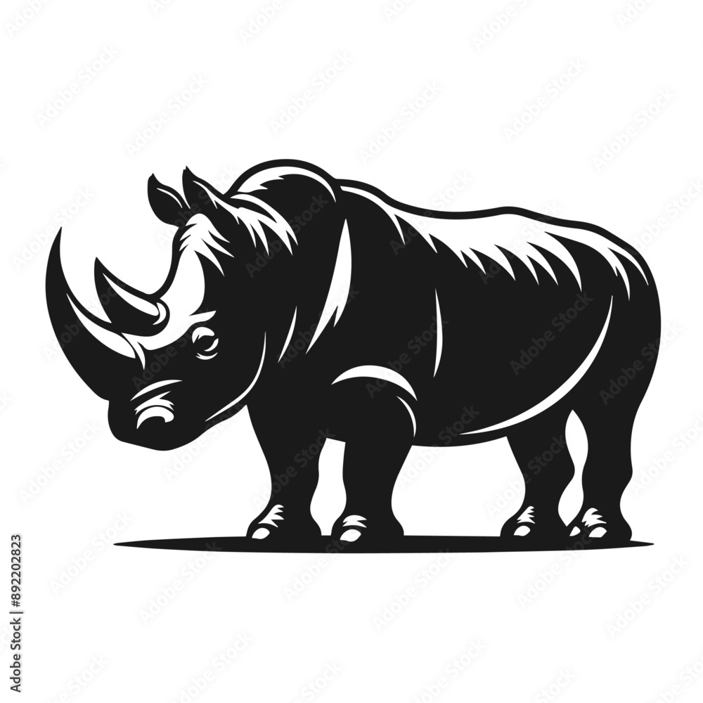 Clean Black and white Vector silhouette of a Rhino on white background Clean Black and white Vector silhouette of a Rhino on white background