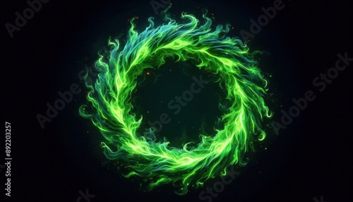 Ethereal Green Fire: Glowing Ring Against Black
