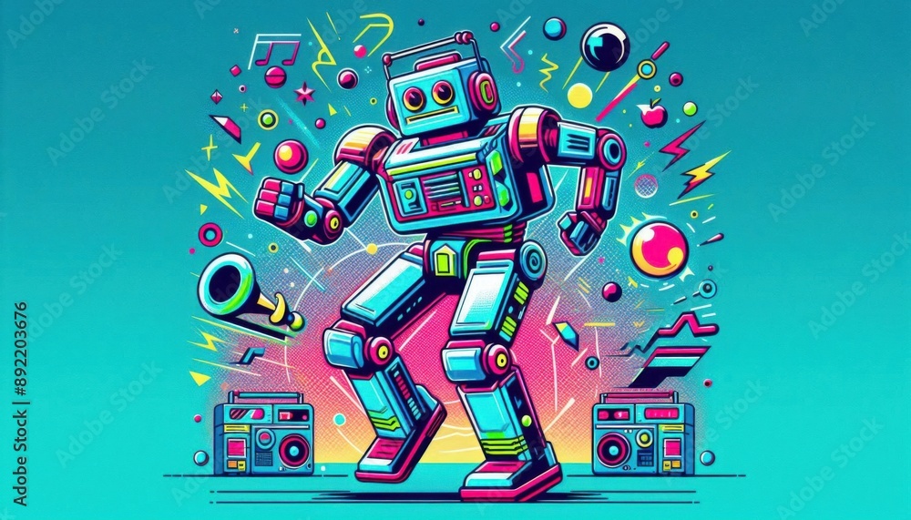 dancing robot in blue background dancing robot in blue background