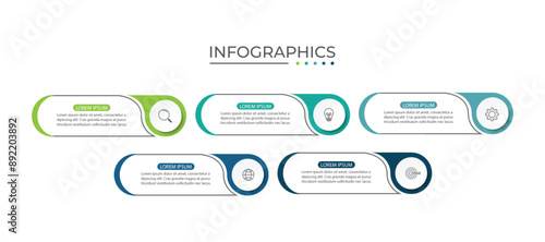 Vector Infographic label design template with icons and 5 options or steps.