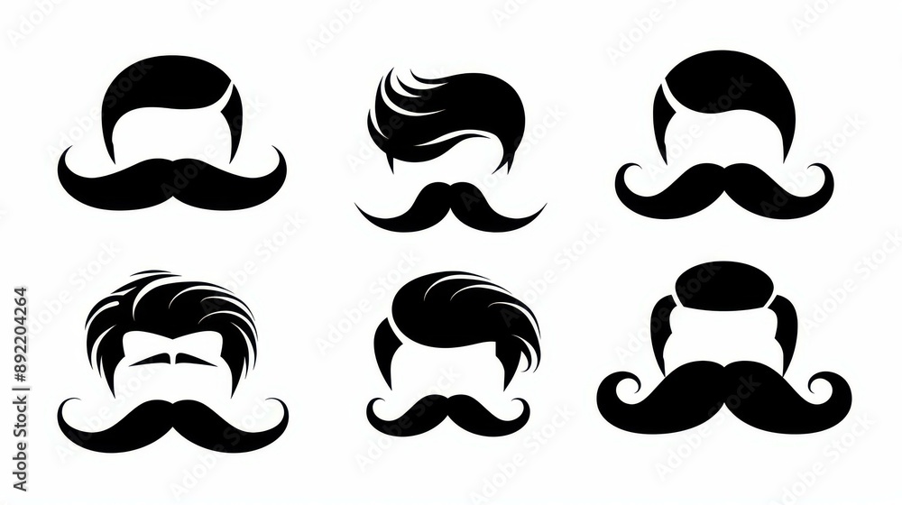 Sleek black mustache icons ideal for barbershops, featuring minimalist design that enhances any decor with a modern touch. Sleek black mustache icons ideal for barbershops, featuring minimalist design that enhances any decor with a modern touch.