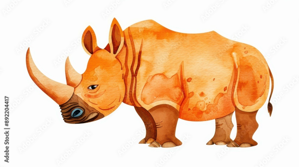 Obraz premium Detailed watercolor rhino art on white backdrop.