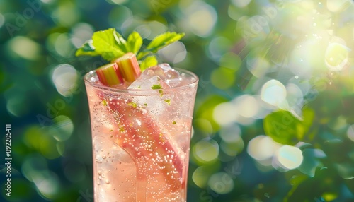 Erfrischendes spritziges Getränk mit Rhabarber und Minze