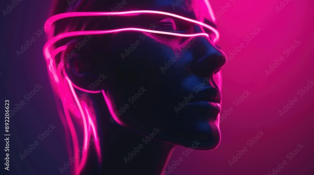 A Close-up Shot of a Abstract human silhouettes with neon light streaks A Close-up Shot of a Abstract human silhouettes with neon light streaks