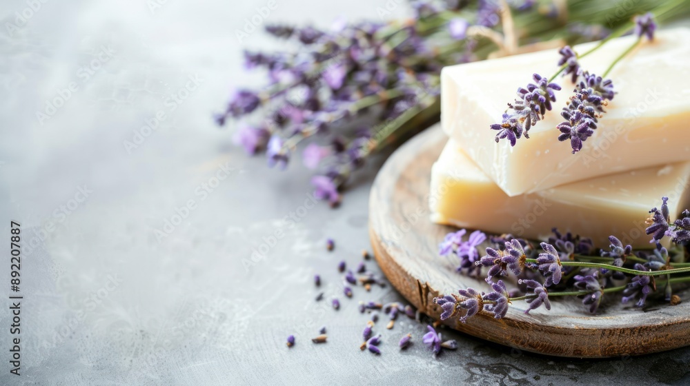 Soap with lavender poster with copy space. Soap with lavender poster with copy space.
