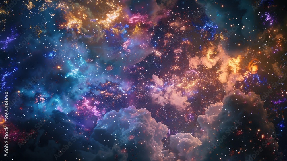 Naklejka premium A spectacular night sky with a vibrant display of sparkling fireworks