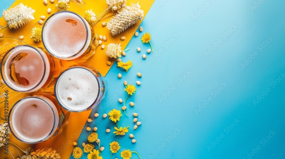 oktoberfest background concept, on colorful background, top view, copy space oktoberfest background concept, on colorful background, top view, copy space