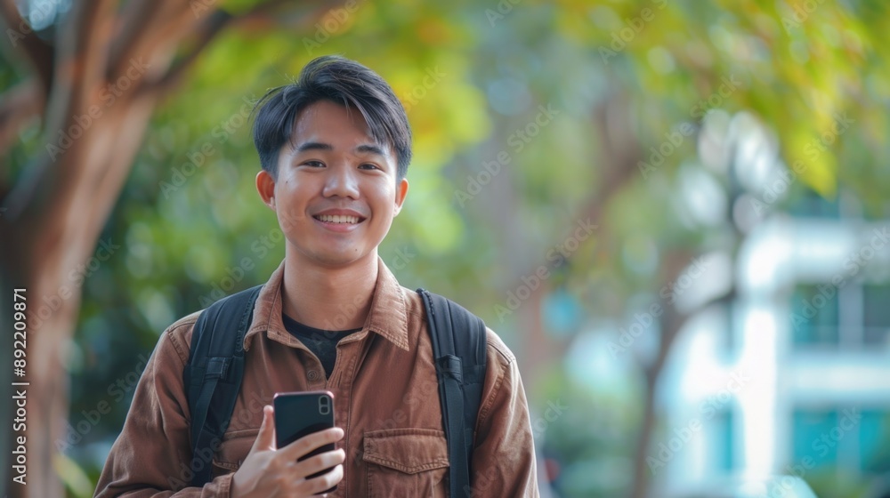 A man smiling while checking his mobile phone A man smiling while checking his mobile phone