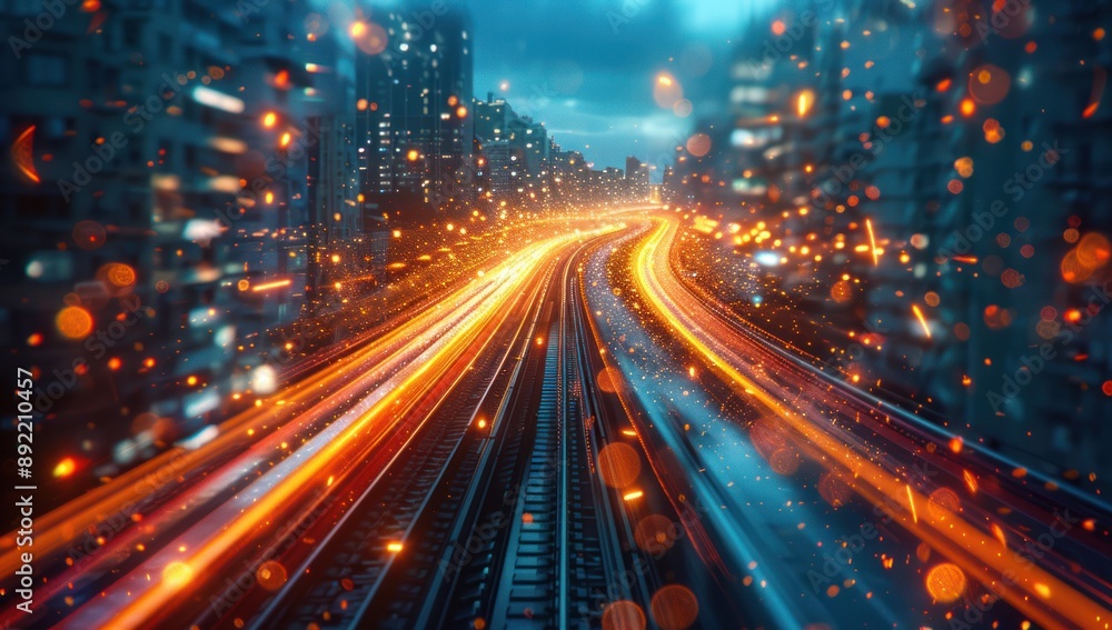 Night City Lights and Train Tracks Night City Lights and Train Tracks