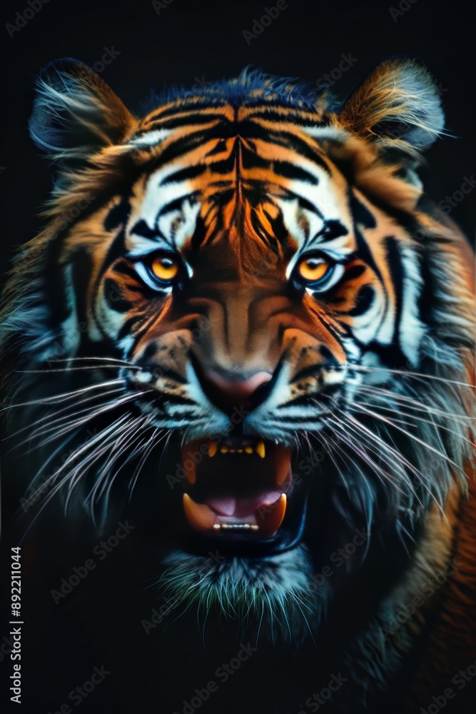 Fototapeta premium A Close-Up Portrait of a Roaring Tiger