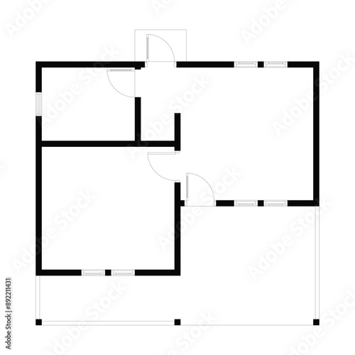 Black and White floor plan of a modern unfurnished house for your design. Suburban house vector blueprint. Architectural background