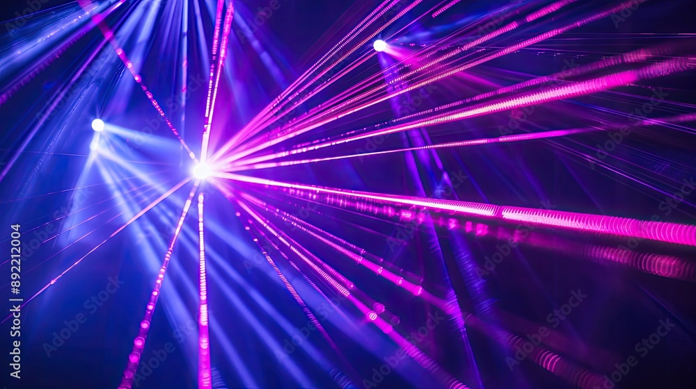 Blue and violet beams of bright laser light shining on black background. Blue and violet beams of bright laser light shining on black background.