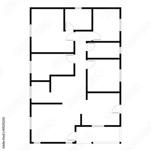 Black and White floor plan of a modern unfurnished house for your design. Suburban house vector blueprint. Architectural background