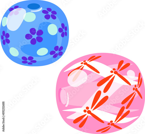 青色とピンク色のトンボ玉