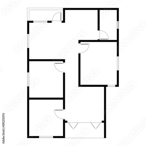 Black and White floor plan of a modern unfurnished house for your design. Suburban house vector blueprint. Architectural background