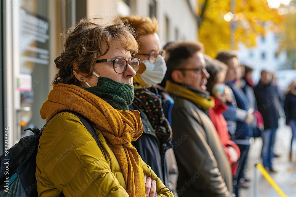 Obraz premium People standing in line to vote during autumn season outdoor