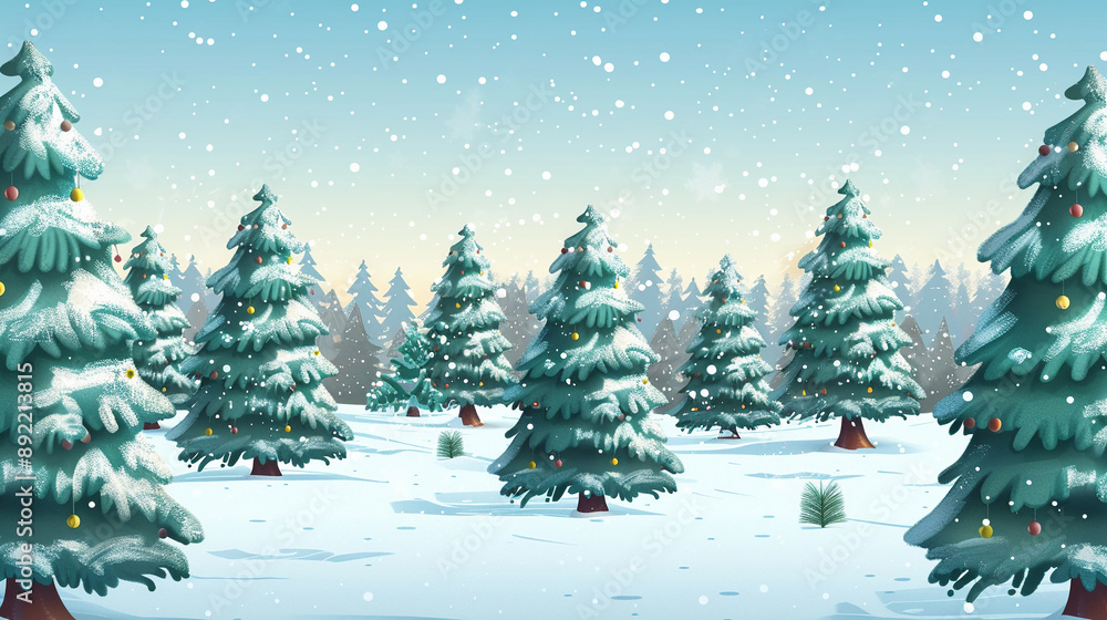 Obraz premium Christmas tree farm with snow-covered trees Merry Christmas background.