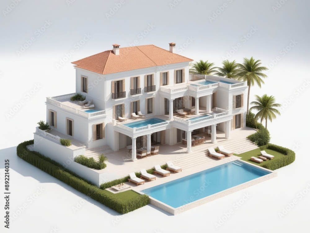 luxury villa in modern style isolated on white background. luxury villa in modern style isolated on white background.