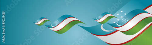 Uzbekistan National Day waving flags two fold blue landscape background.ai