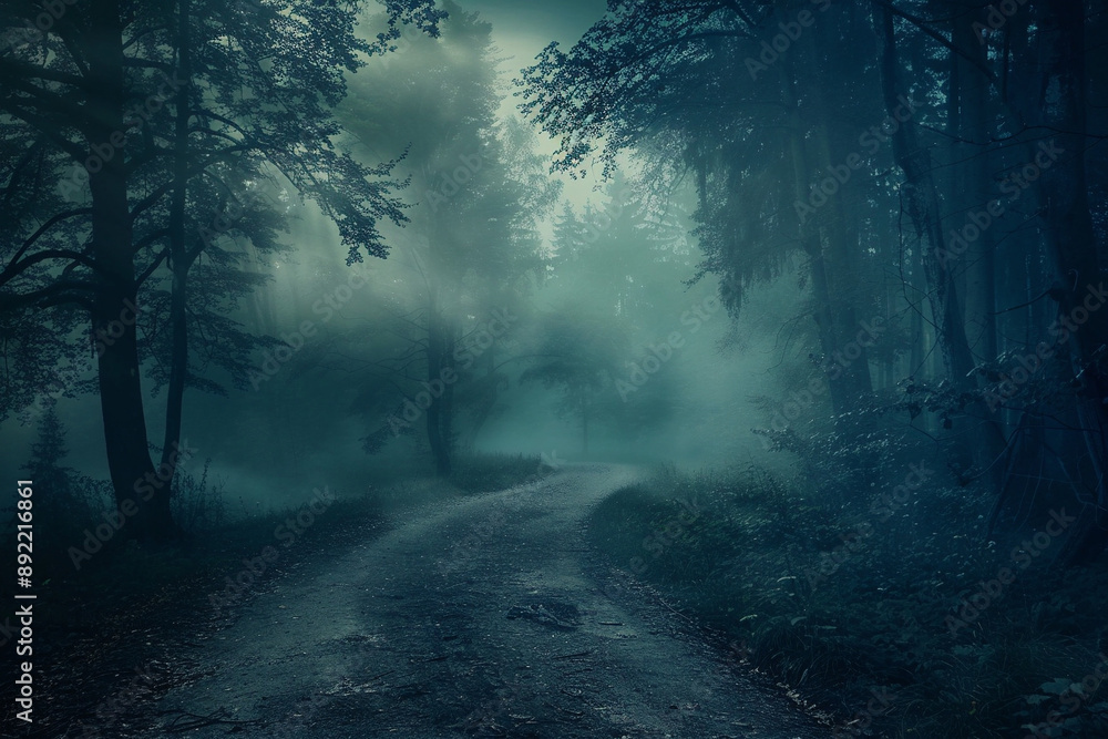 Misty Forest Path With Blue Hue: Perfect For Book Covers, Nature Magazines, Or Meditation App Backgrounds Misty Forest Path With Blue Hue: Perfect For Book Covers, Nature Magazines, Or Meditation App Backgrounds