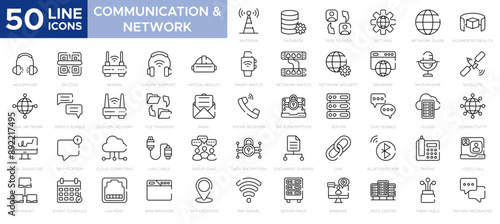 Communication and Network icon set with Connection, Signal, Internet, Phone, Radio, Computer, Wifi, Communication, Antenna icon