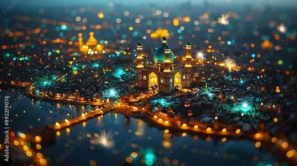 Illuminated Fantasy Palace Amidst Sparkling Cityscape at Twilight Illuminated Fantasy Palace Amidst Sparkling Cityscape at Twilight