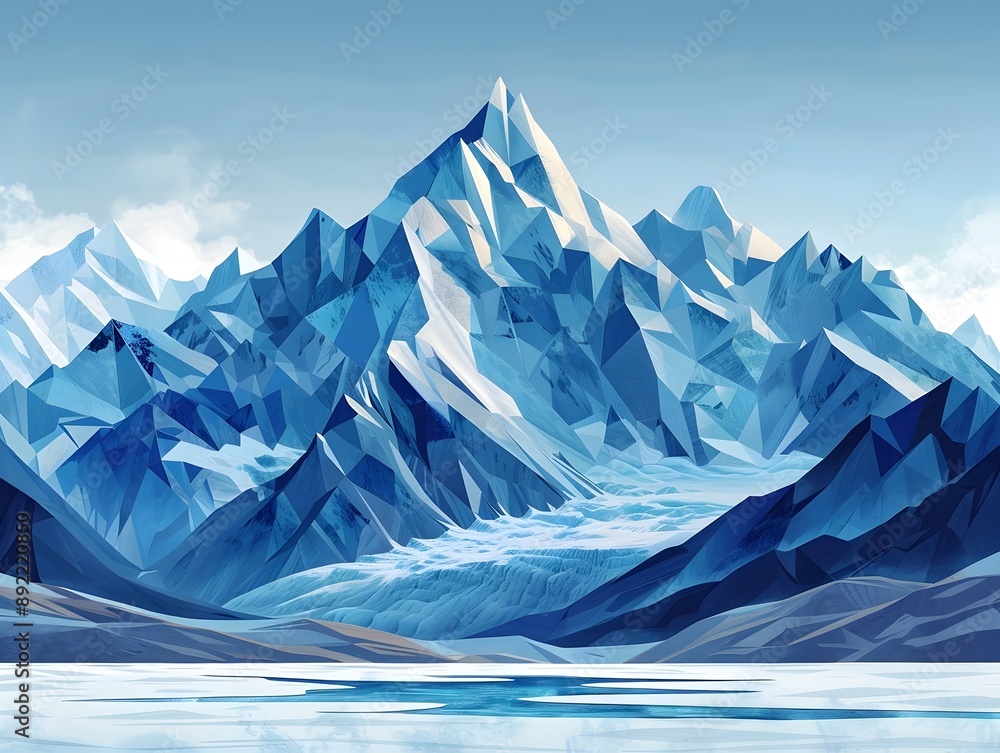 Majestic Frozen Nordic Wilderness Panoramic Landscape with Dramatic Cubist Peaks and Glaciers Majestic Frozen Nordic Wilderness Panoramic Landscape with Dramatic Cubist Peaks and Glaciers