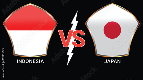 Indonesia vs Japan Soccer football match with Black Background and Versus Flags