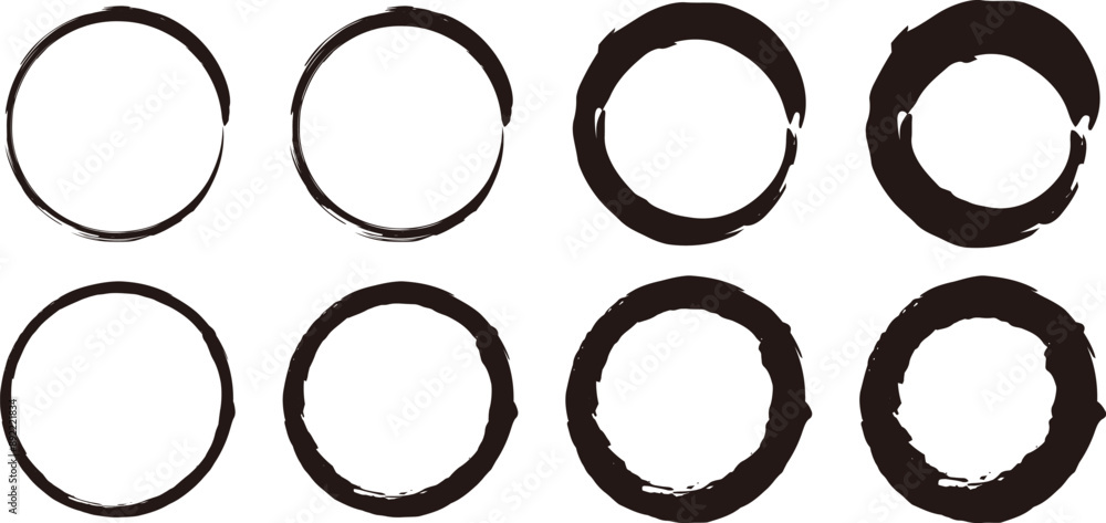 筆ペンの円のイラスト素材 丸 ベクター 筆文字 Vector illustration set of handwritten brushstrokes dirty circles 筆ペンの円のイラスト素材 丸 ベクター 筆文字 Vector illustration set of handwritten brushstrokes dirty circles
