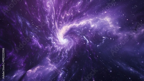 A cosmic scene with swirling galaxies in deep purple and indigo, dotted with stars