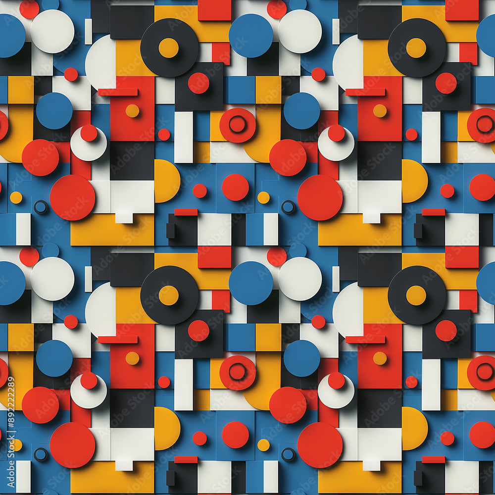 Abstract geometric pattern with red, yellow, blue, black, and white shapes Abstract geometric pattern with red, yellow, blue, black, and white shapes