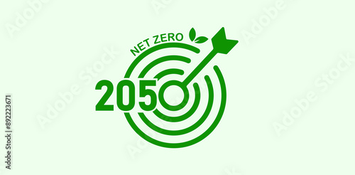 Net zero by 2050, carbon neutral. Net zero greenhouse gas emissions target Long-term climate-neutral strategy Vector illustration