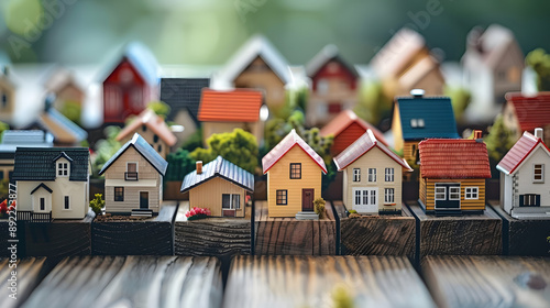 Wallpaper Mural Real estate and finance theme REMORTGAGE on wooden block with tiny houses Torontodigital.ca