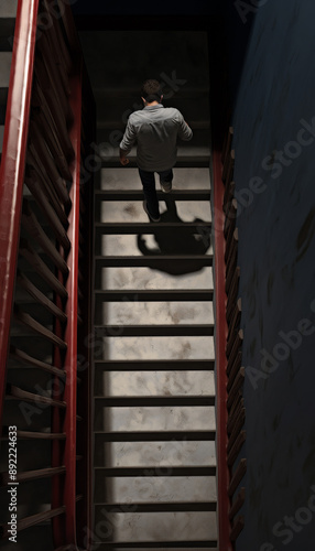 Person Ascending Stairs: View from Above