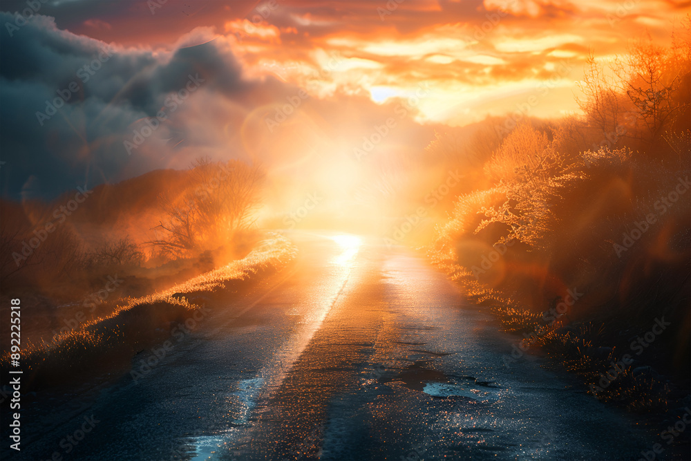 Fototapeta premium Empty asphalt road and modern city skyline with building scenery at sunset. high angle view.