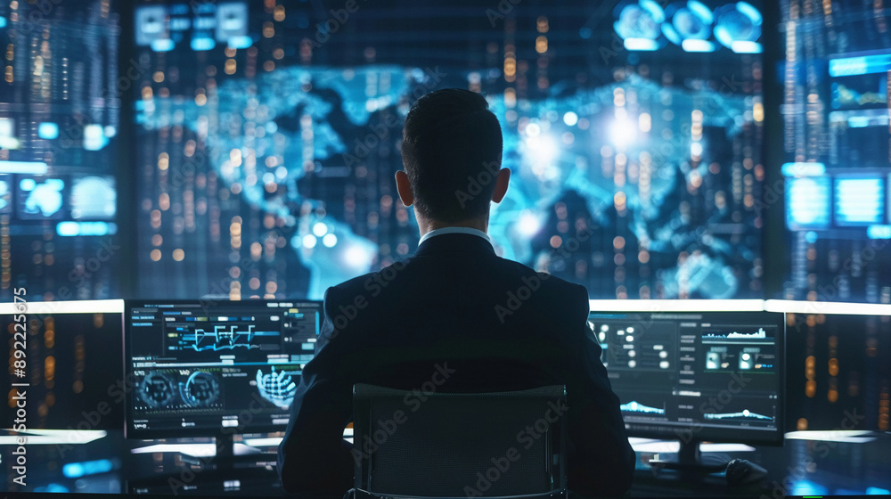 Businessman using AI technology for cybersecurity enhances threat detection and response capabilities Businessman using AI technology for cybersecurity enhances threat detection and response capabilities