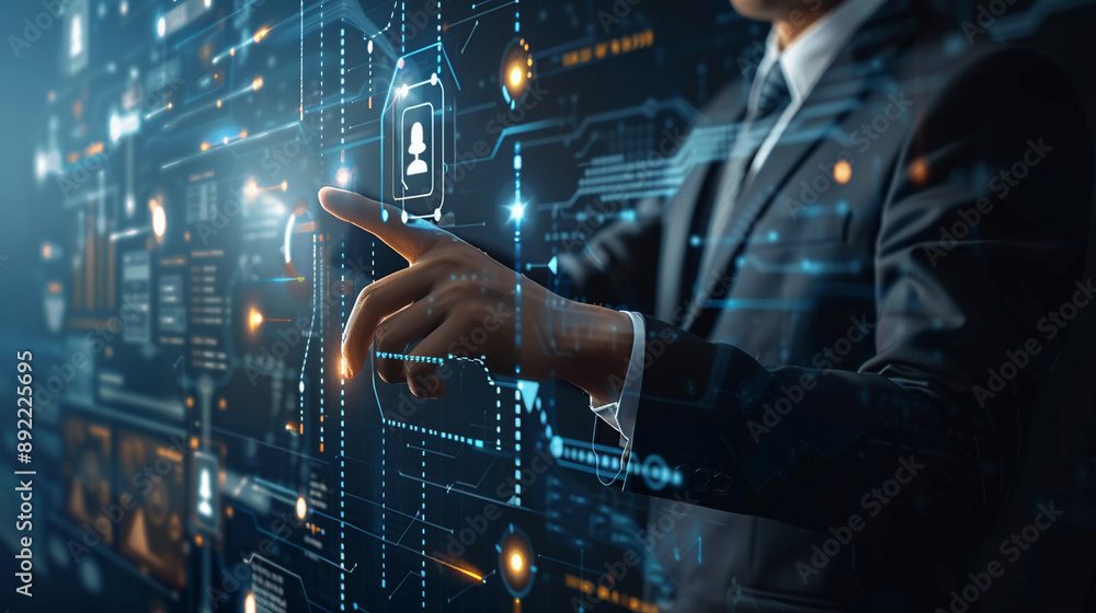 Fototapeta premium Businessman using AI technology enables advanced data analysis capabilities