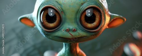 A green alien with big eyes and a frowning face. © Dalibor