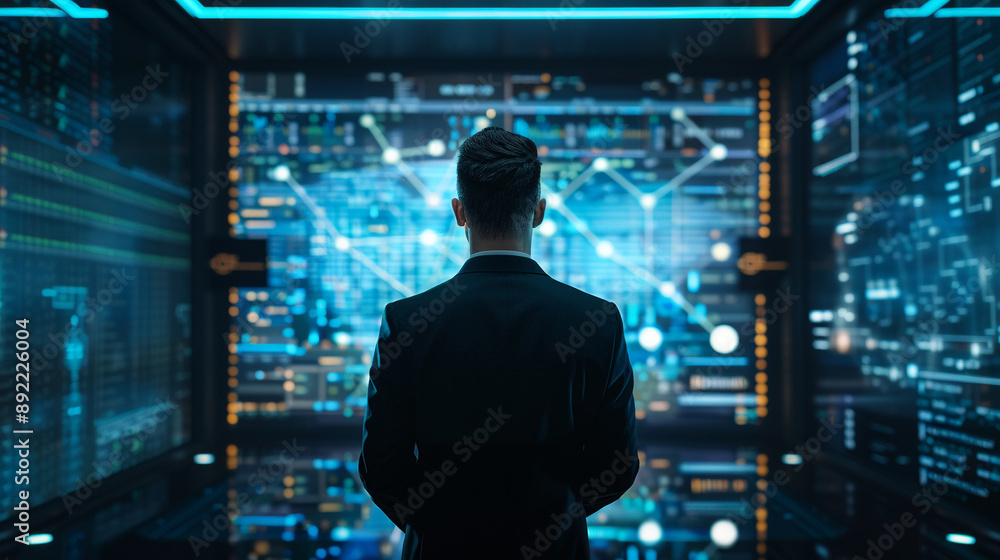 Businessman using AI technology for cybersecurity enhances threat detection and response capabilities Businessman using AI technology for cybersecurity enhances threat detection and response capabilities