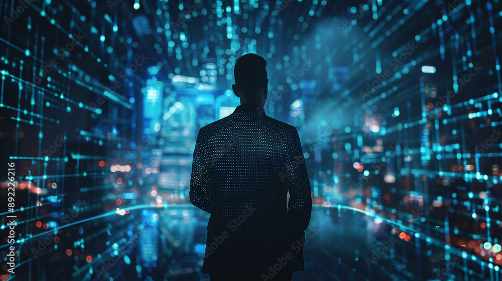 Businessman using AI technology for cybersecurity enhances threat detection and response capabilities Businessman using AI technology for cybersecurity enhances threat detection and response capabilities